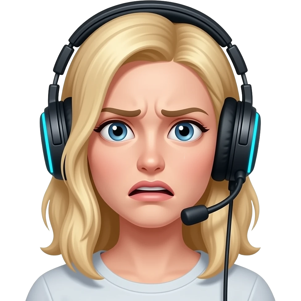 casque jeux, femme, blonde, cheveux mi-long peur emoji
