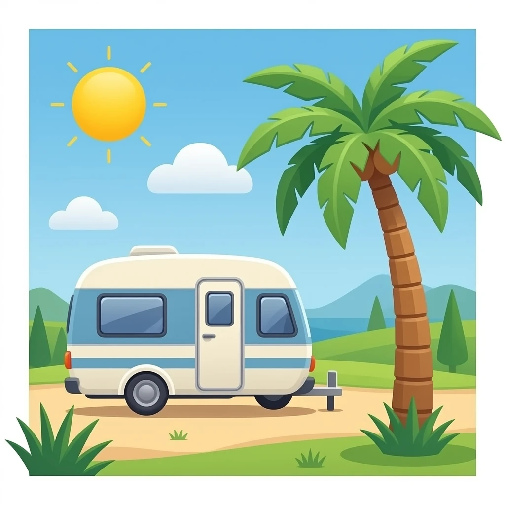 caravan trip and one palm tree emoji
