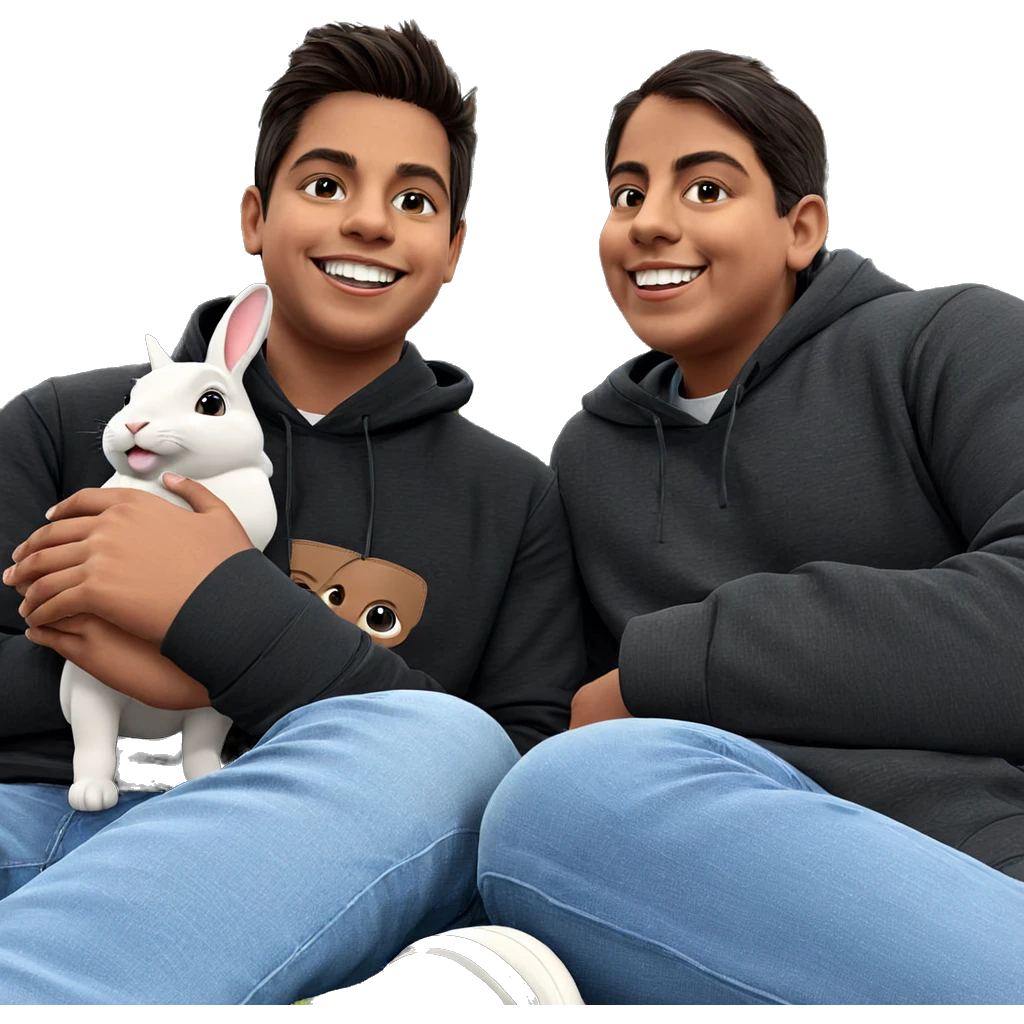 boys smiling with rabbit outdoors emoji