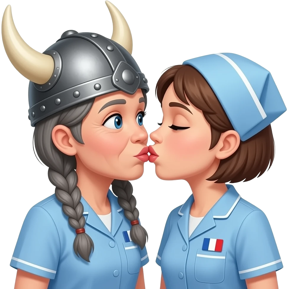 Viking helmet gray braids old woman french kissing shortest hair brunette granny woman nurse emoji
