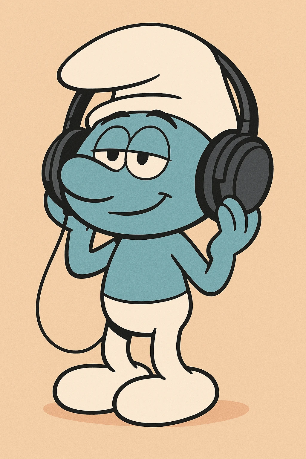 a smurf character with large headphones, cartoon style emoji