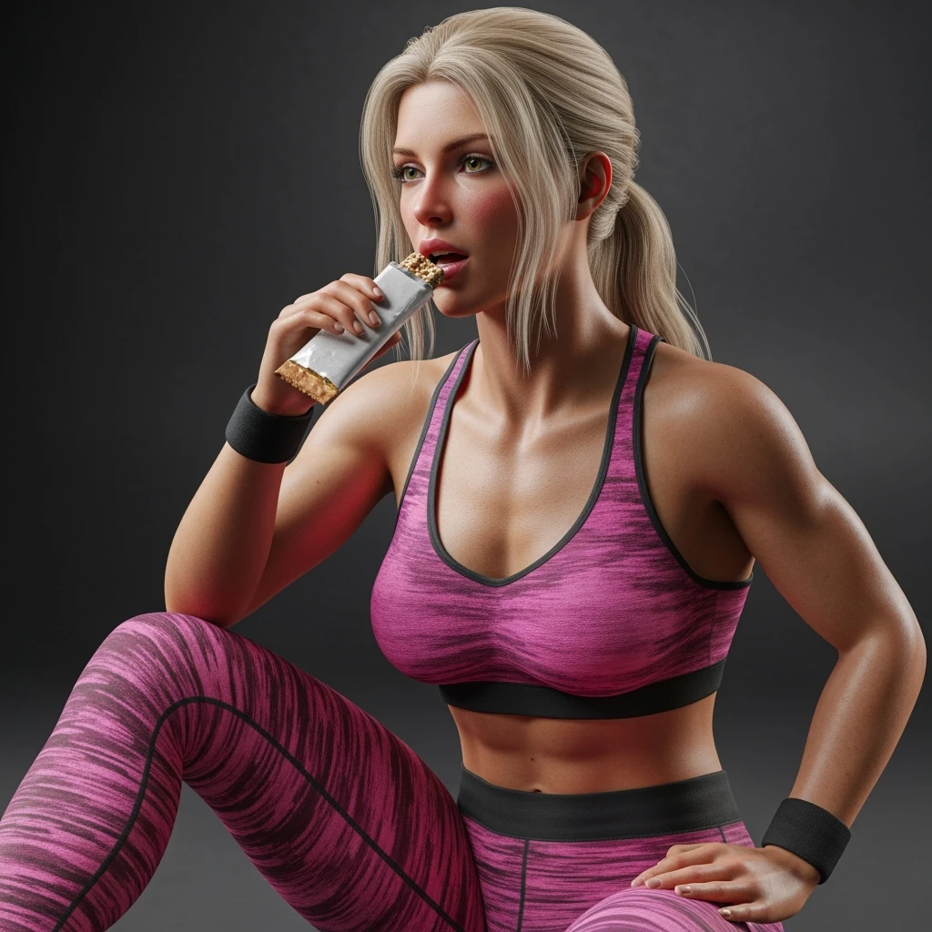 DONNA FITNESS CHE MASTICA CIBO, IPERREALISTICA 4K, SENZA SFONDO emoji