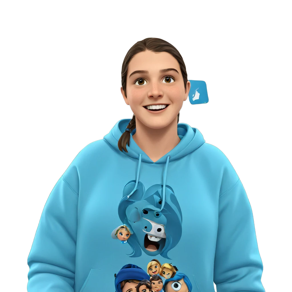 smiling girl in blue hoodie emoji