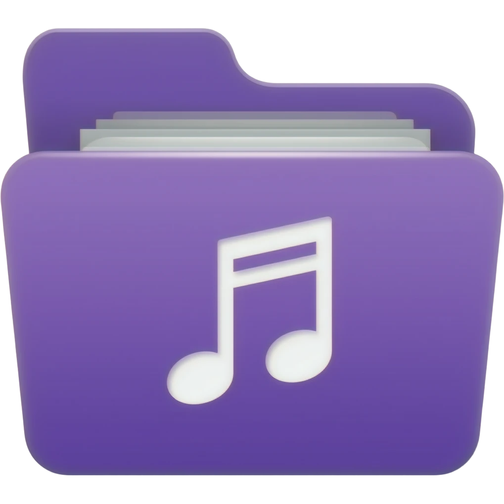 Music: Purple folder with a simplified music note/disc icon. emoji