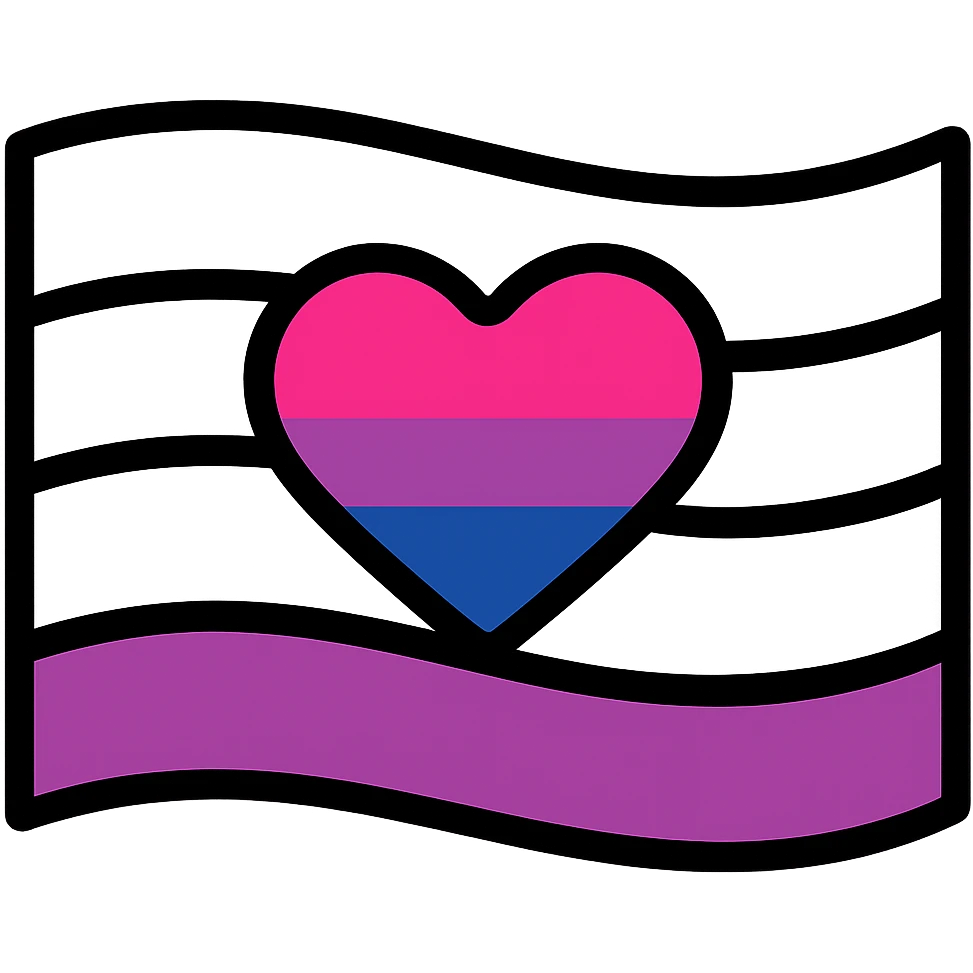Asexual flag with a heart in the center with bisexual flag colors, much thinner outlines, flat and iconic style, no background. emoji