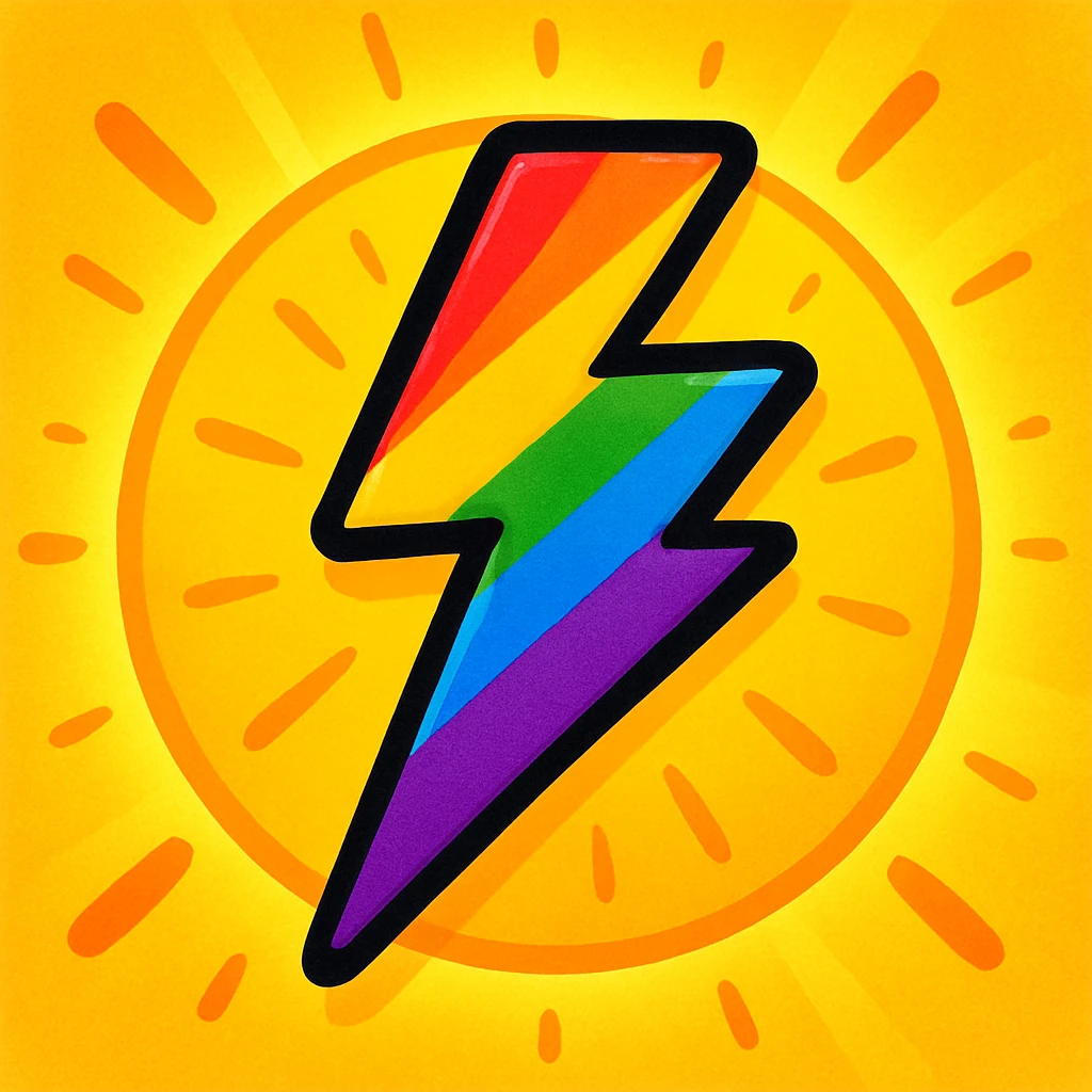 gay pride emoji, rainbow lightning bolt, energetic and bold, vibrant colors emoji