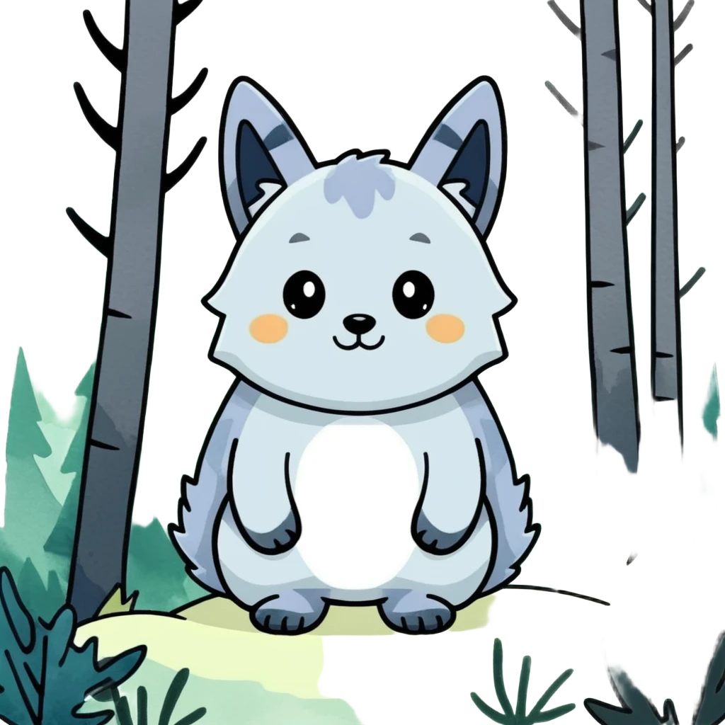 watercolor furry creature in a misty forest emoji