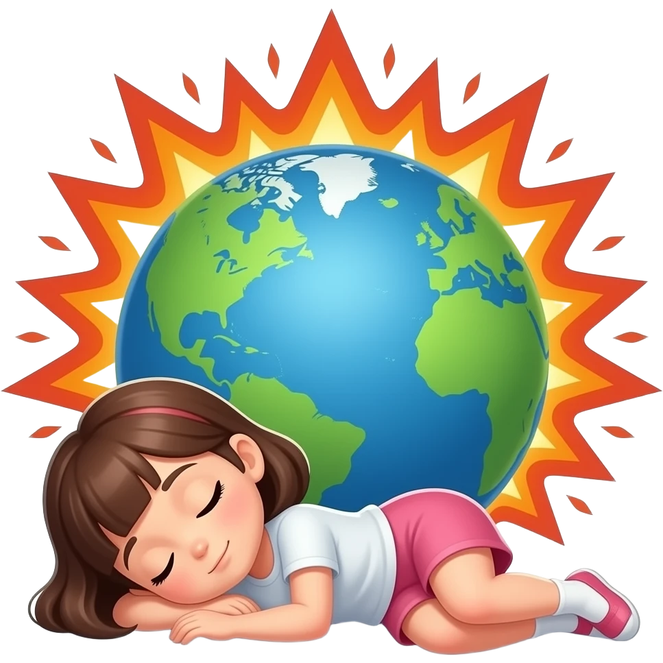 Create a funny emoji based on this description: [girly girl sleeping while the world is exploding in the background ]. Keep it simple, expressive, and cartoon-style emoji