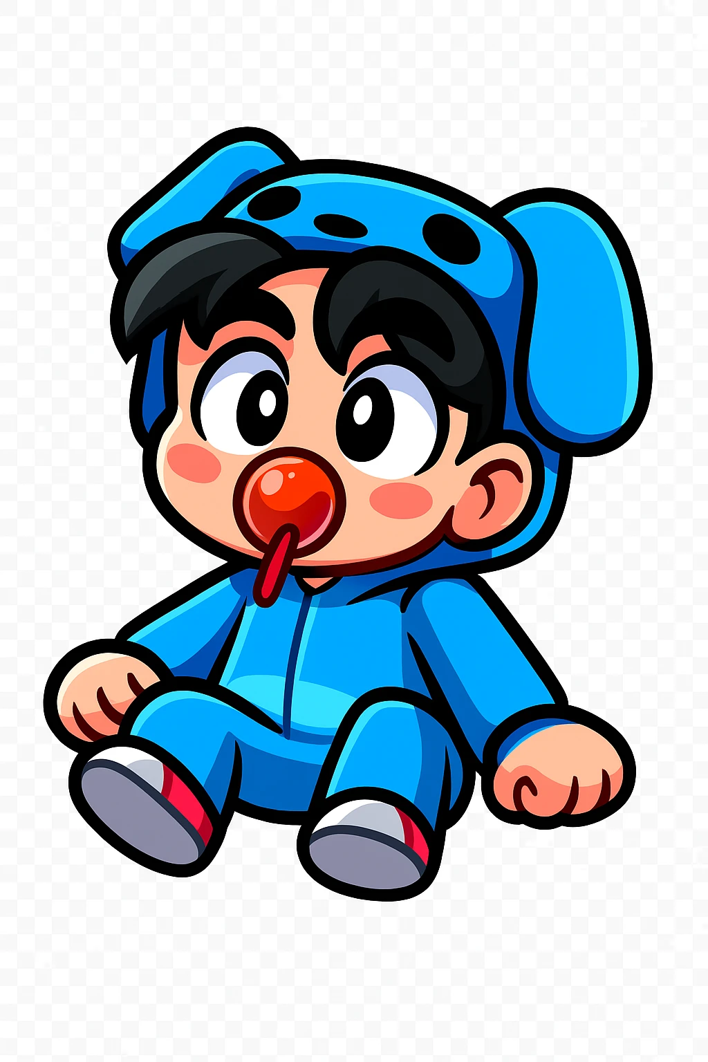 Extract the character from the background, including the clothes and accessories they are wearing, and place on a transparent background. Keep the original style and appearance exactly the same. and separately give me the picture

 emoji