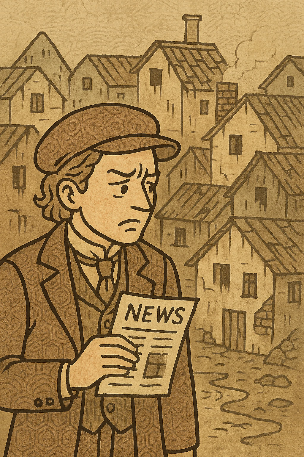 A victorian journalist looking concerned about the housing conditions in the slums emoji