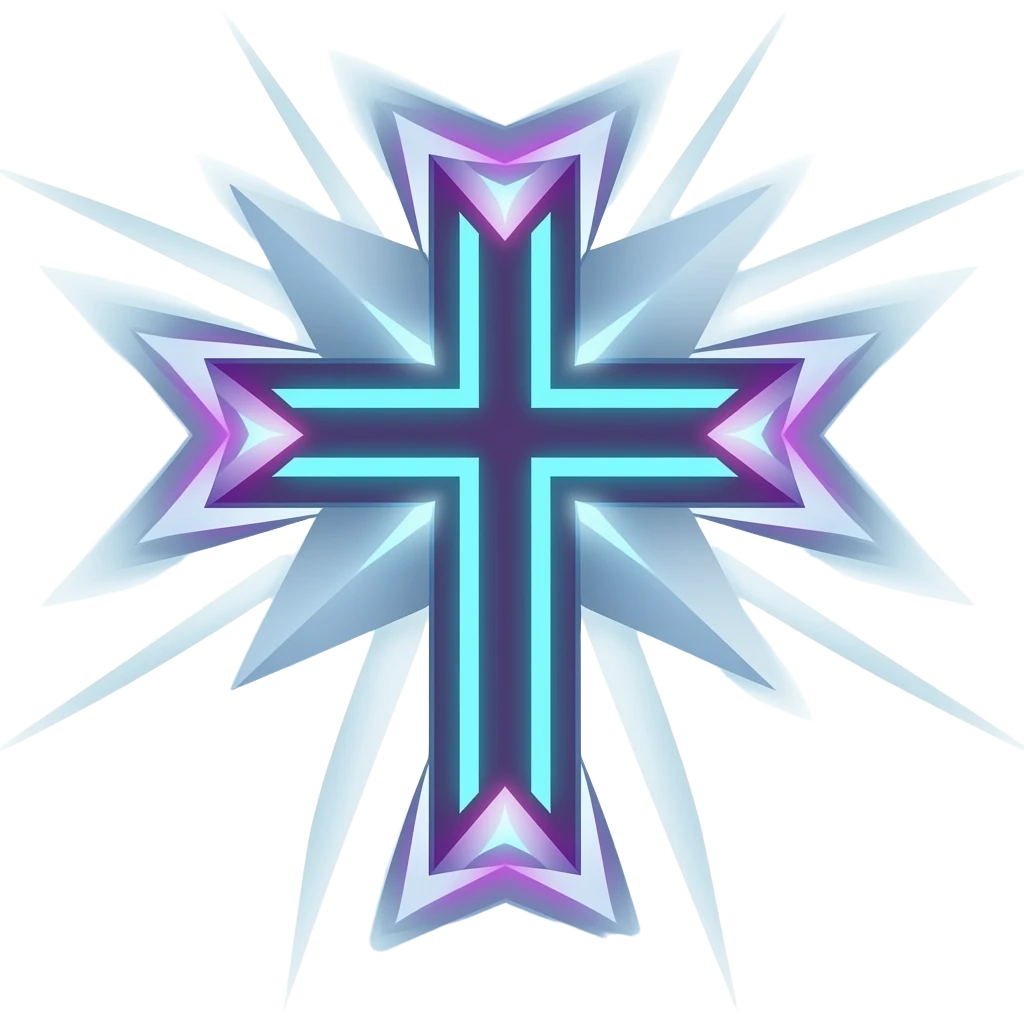Periwinkle thin christian cross with edgy design with neon details emoji
