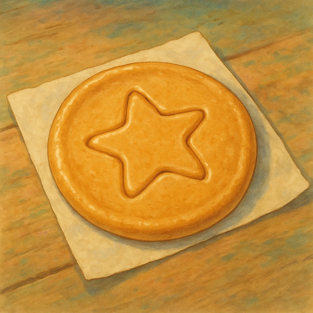 ghibli style dalgona candy with star shape, inspired by Squid Game emoji