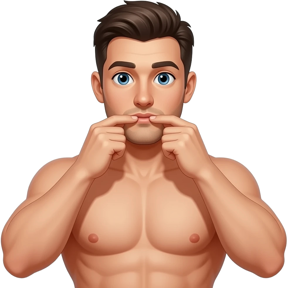 shirtless muscular man, playing with his nipples emoji