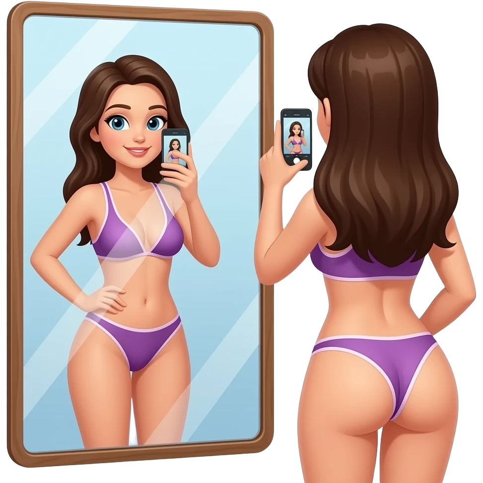Women taking photos of her nude butt in the mirror emoji