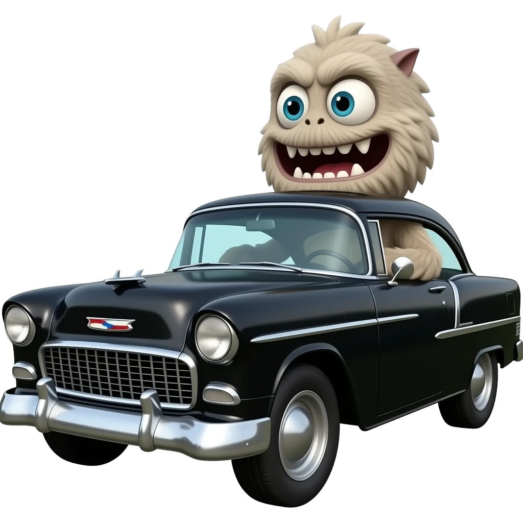 monster driving black 1955 chevy 3/4 view emoji