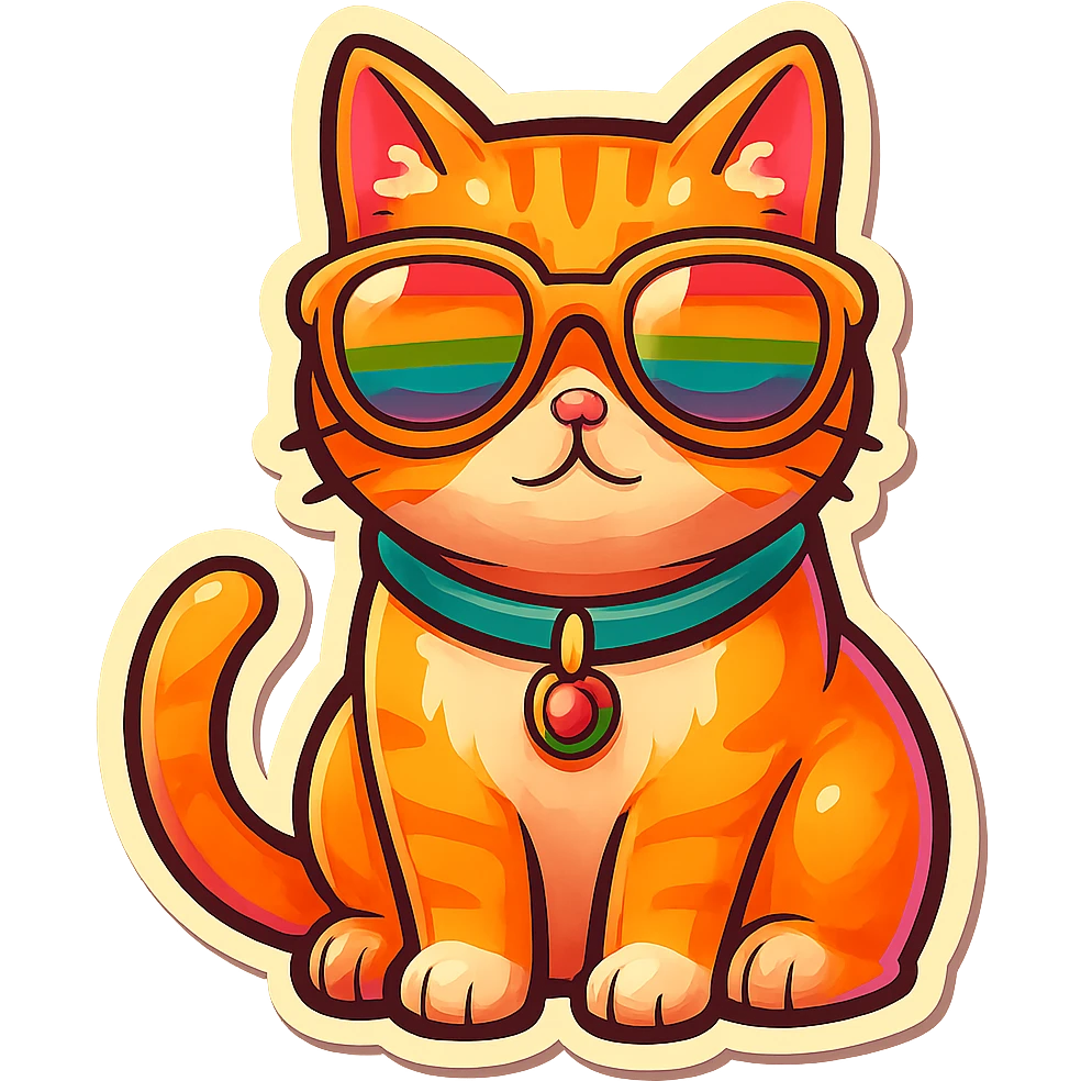 Make the sunglasses rainbow colored, keep the cat and style the same, with no background. emoji