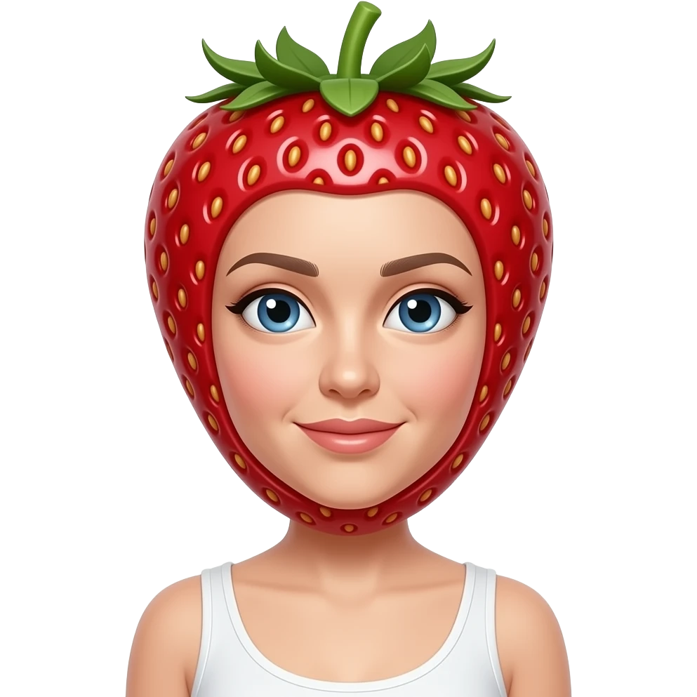 Una fresa con cuerpo de mujer y cabeza de 🍓 emoji