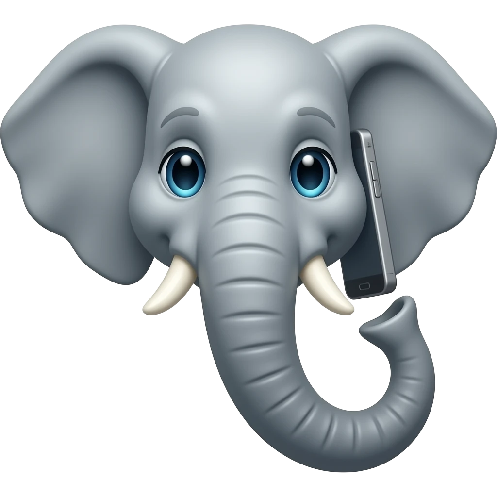 elephant face holding a smartphone on the trunk up in the ear talking on the phone emoji