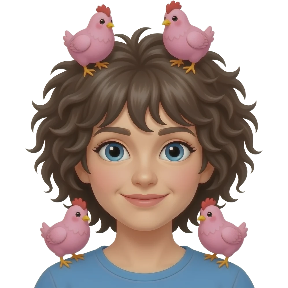 Make a woman with pink chicks and messy wig emoji