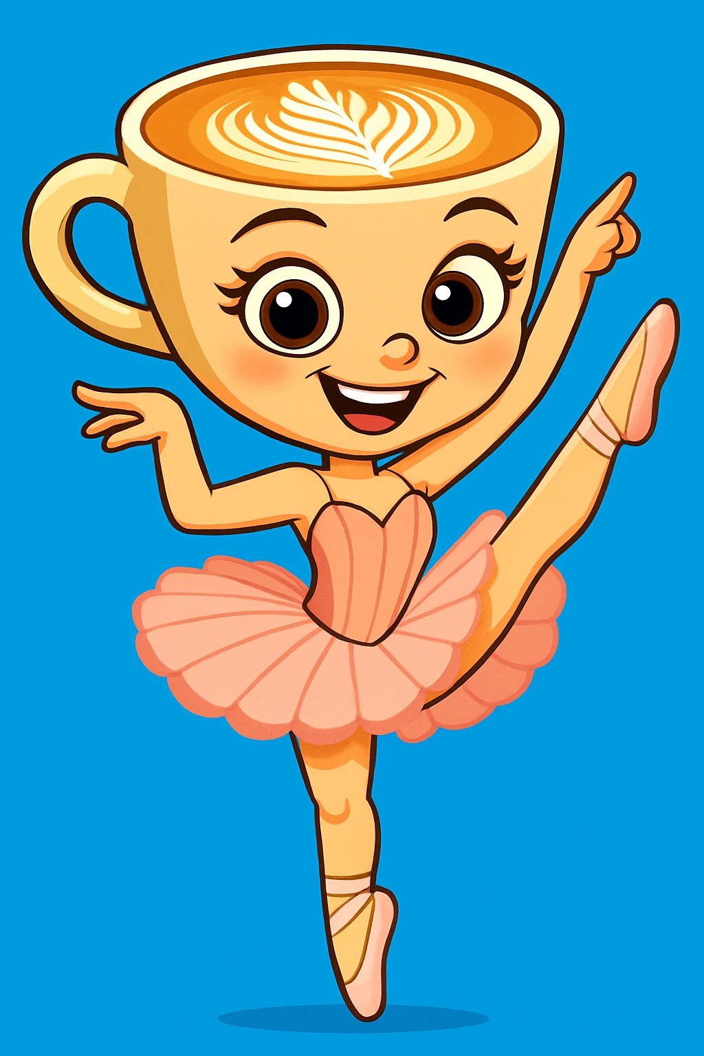 Remove the base under her foot, keep the figure exactly identical to the original, but transform the style to a 'Rende Cartoon' style. No other changes. The style should reflect a vibrant, clean, cartoonish look typical of Rende Cartoon style. emoji