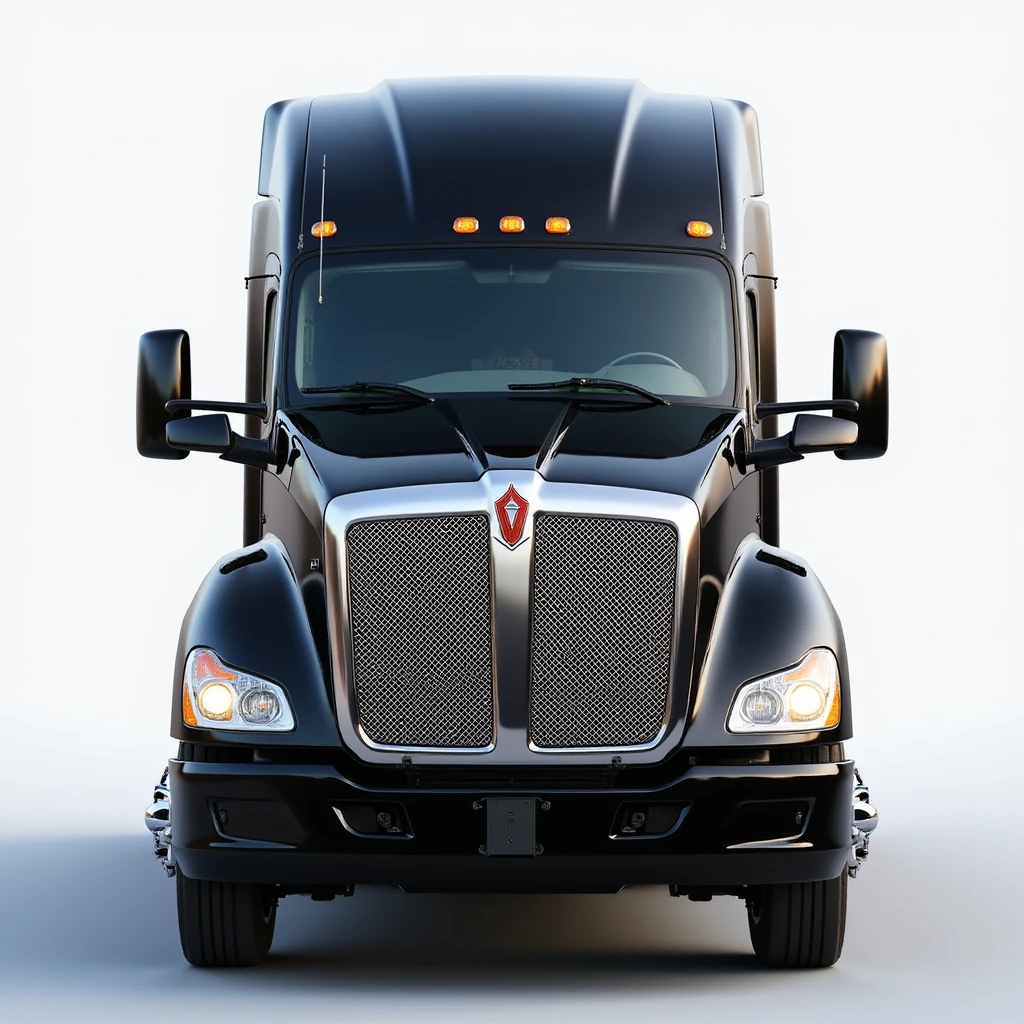 2025 Kenworth T680 semi truck, black, front view, close-up, realistic style emoji