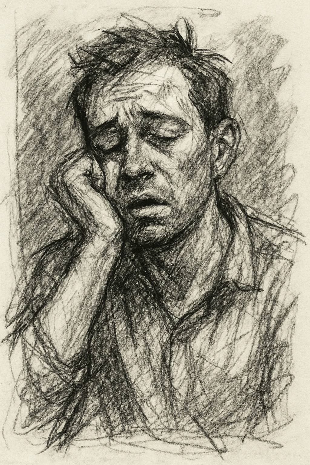 a man feeling drowsy, hand-drawn sketch style emoji