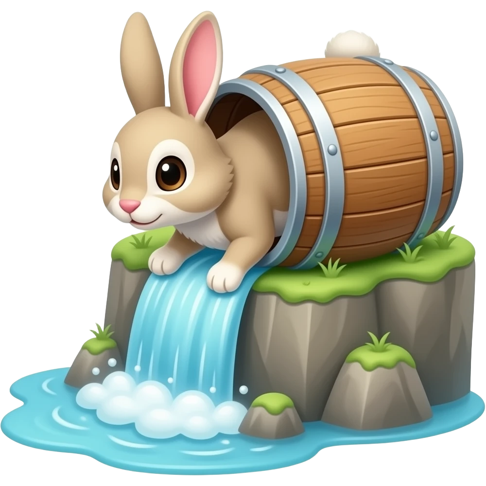 bunny in a barrel going over a waterfall emoji