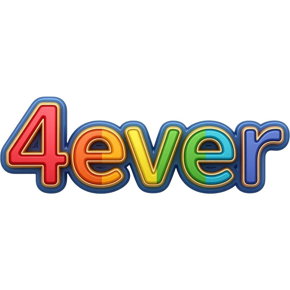 name "4ever" in red, 3D style typography lettering, each color of the rainbow as a border outlined around each letter, isolated, 3d rendering, no emoji icons no emoji faces and must have no human figures emoji
