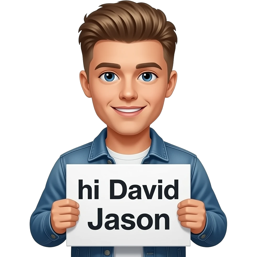 2026 Justin Bieber holding a sign that says "hi David Jason" emoji