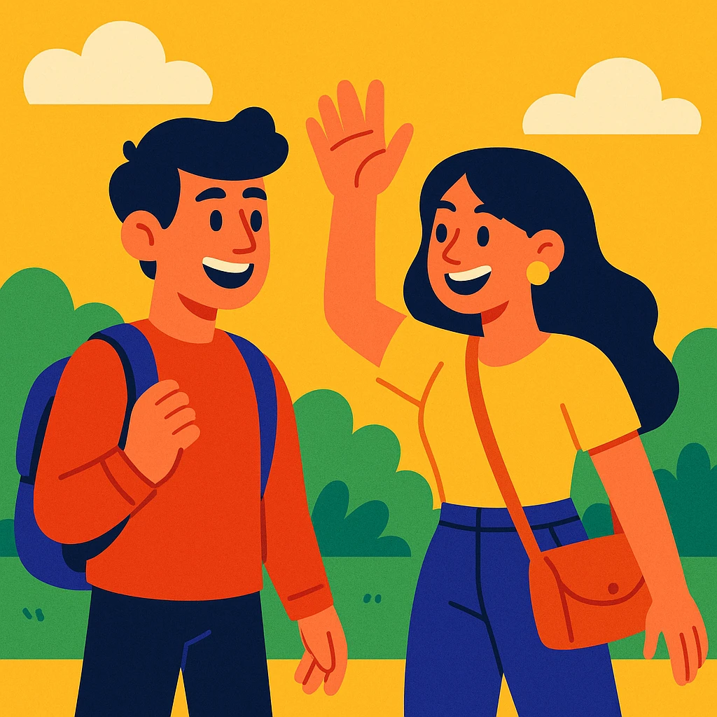 A young man and woman meeting for the first time emoji