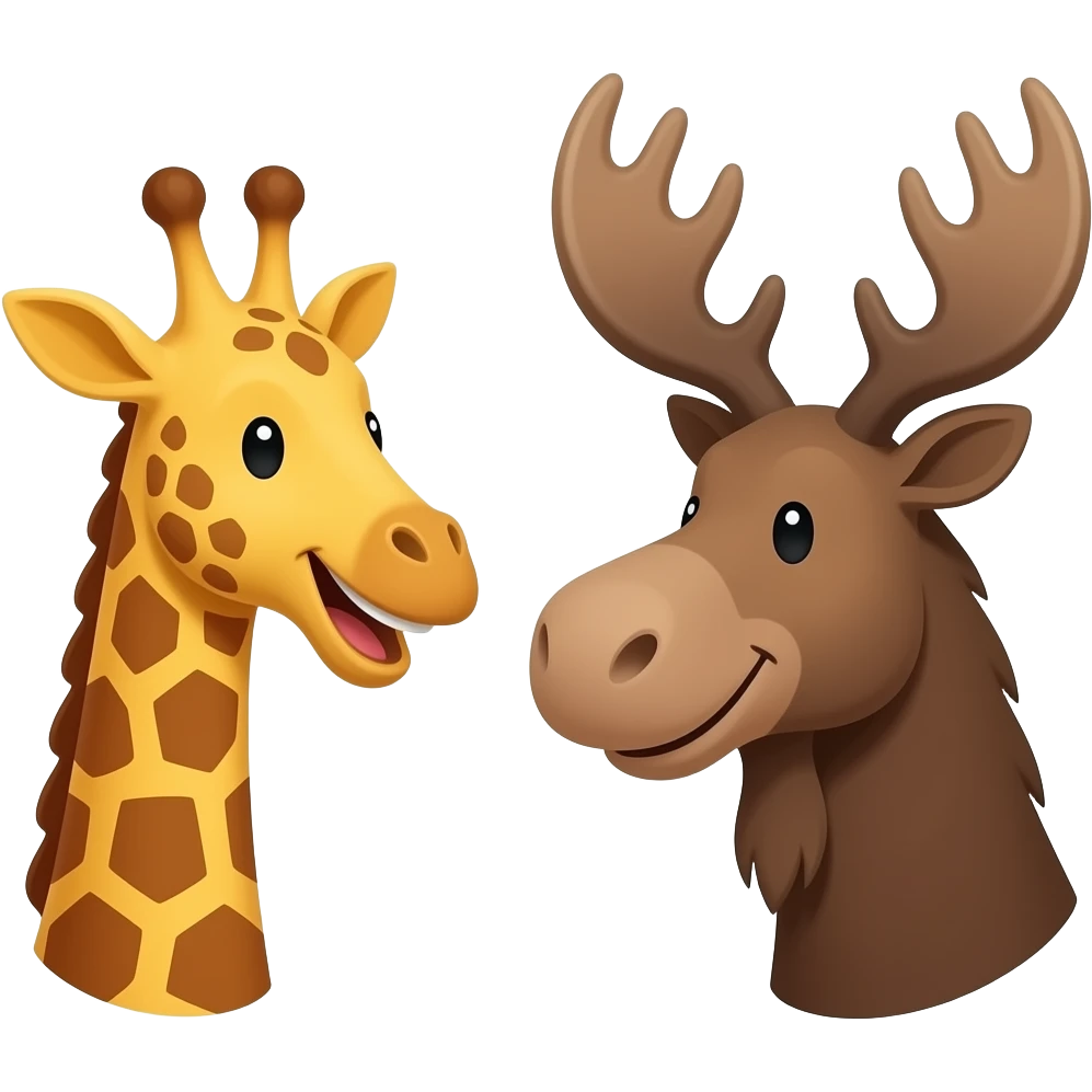 Einfacher Giraffenkopf lachen und Elchkopf lachen und schauen sich an emoji