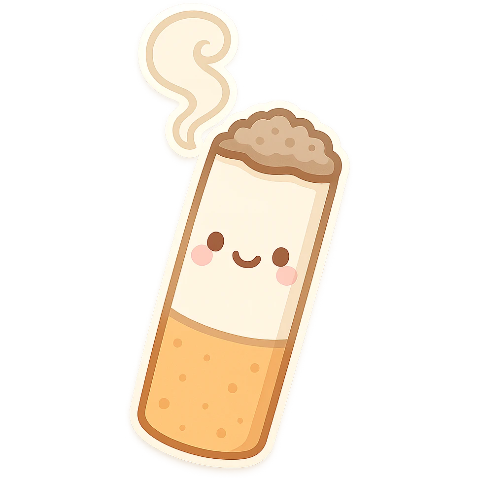 cute style cigarette with smiling face, cartoonish smoke, soft colors emoji