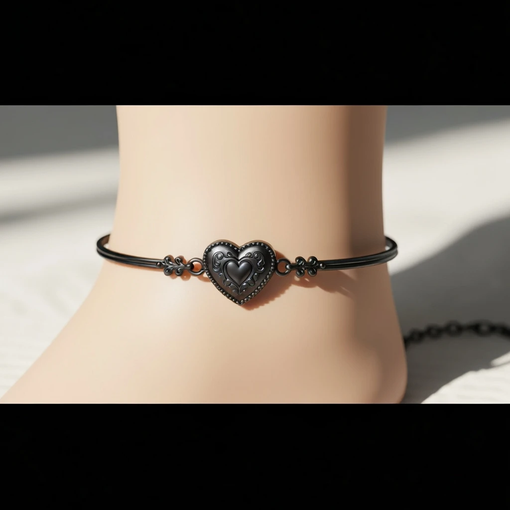 goth heart anklet, cute, expressive, minimal emoji