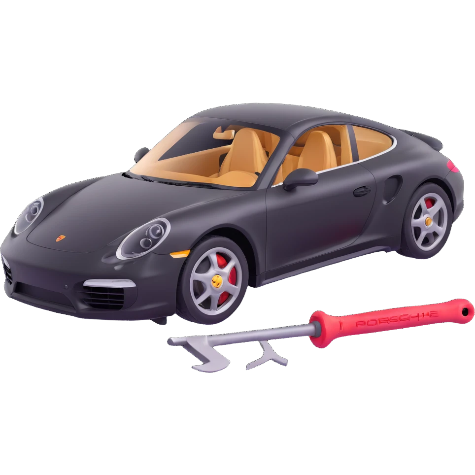 Porsche luxury car with dent repair tools like a lever and small hammer, elegant and modern emoji