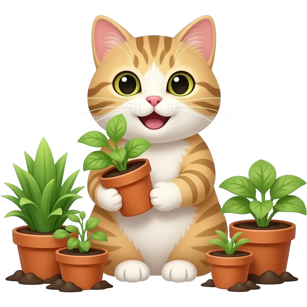 a happy cat gardening emoji
