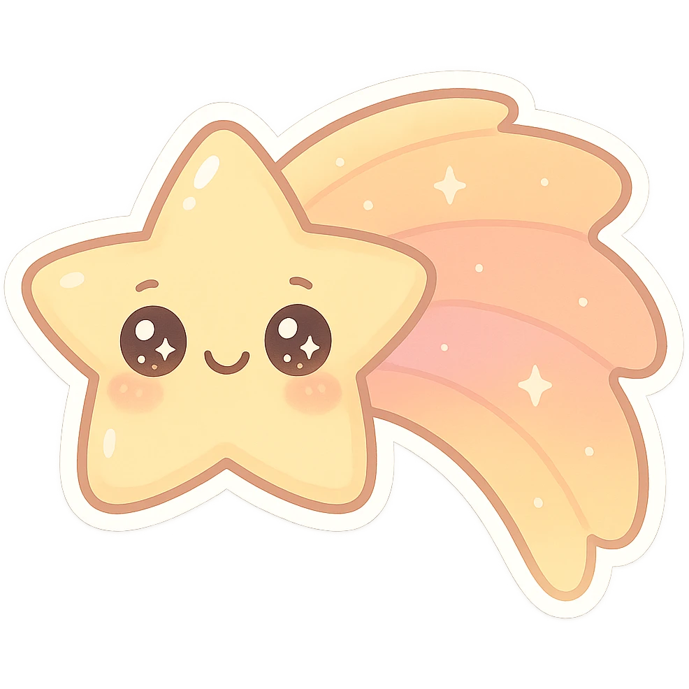 chibi sticker-style shooting star, cute and exaggerated emoji