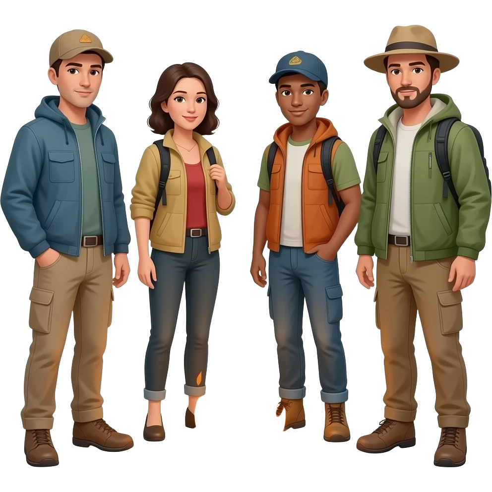 race neutral people around a campfire wearing camping clothing no visible backpacks emoji