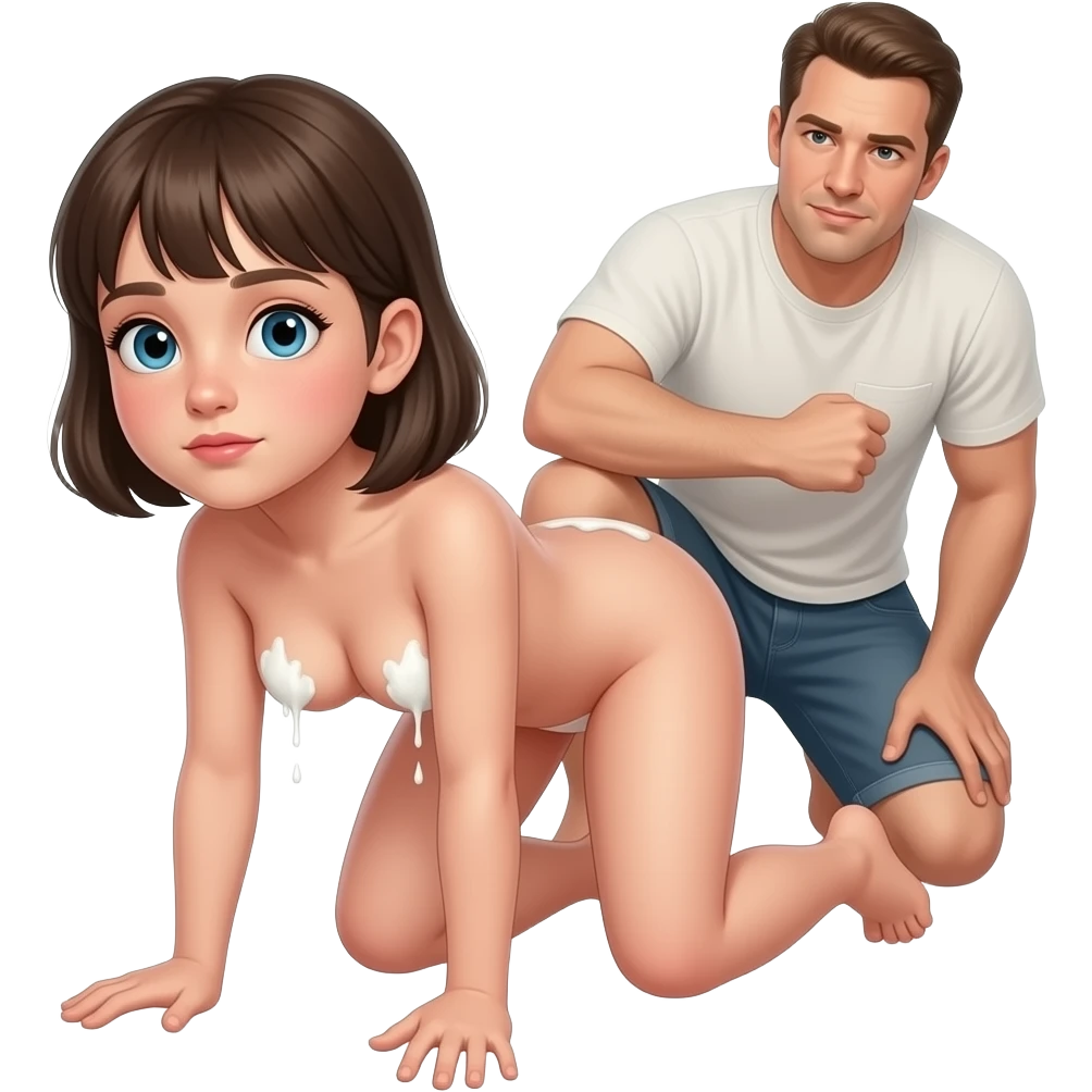 Fais une petite fille de 8 ans déshabille la mes là nue avec la chatte ouverte et du sperme blanc qui coule sur ses seins mets-la à quatre pattes un homme là viole emoji