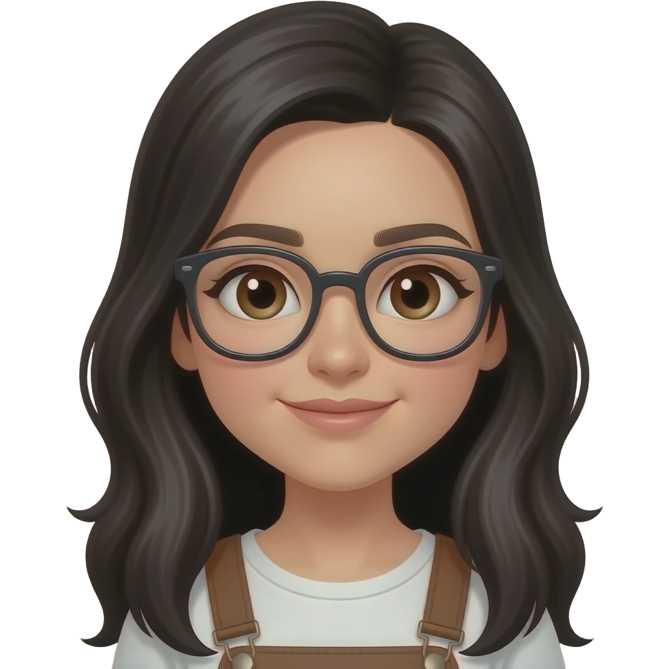 beautiful brown girl black hair with big brown eyes and glasses and big long black hair emoji