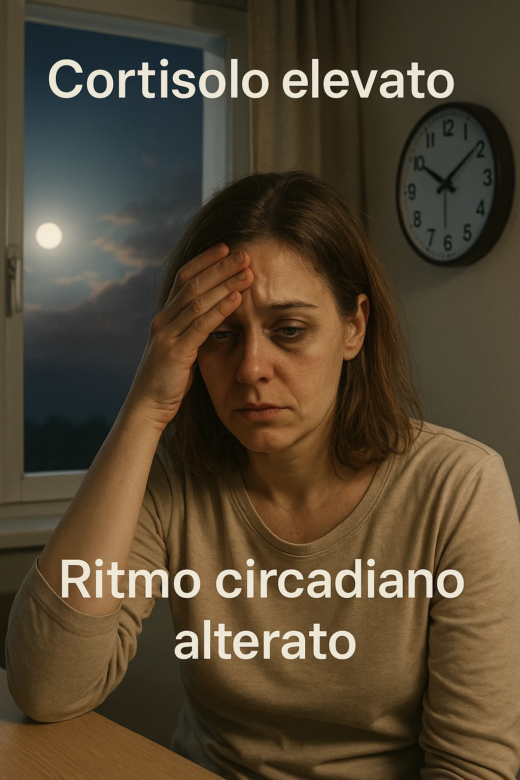 Donna con cortisolo elevato ritmo circadiano alterato immagine realistiche in italiano emoji