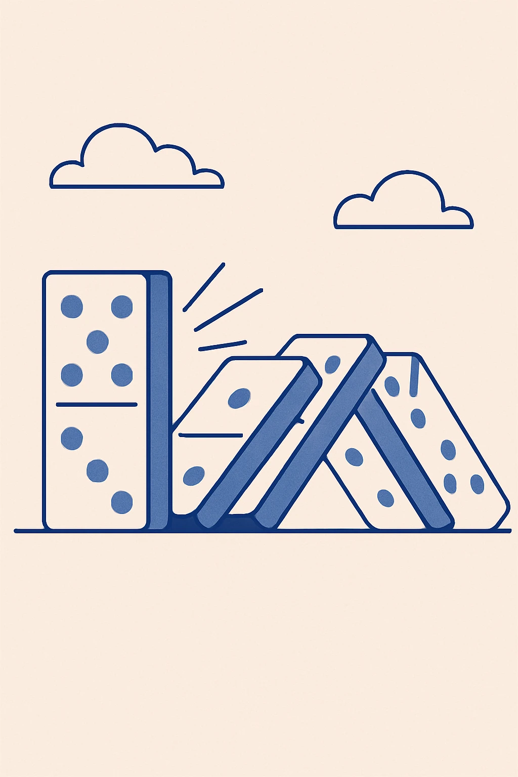 domino effect, a sequence of domino tiles falling, dynamic motion, simple background emoji