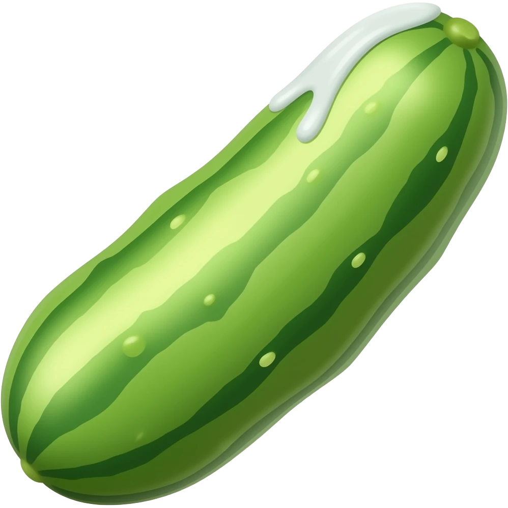 Cucumber with green veins running up the side of it and white liquid dripping out of he tip emoji