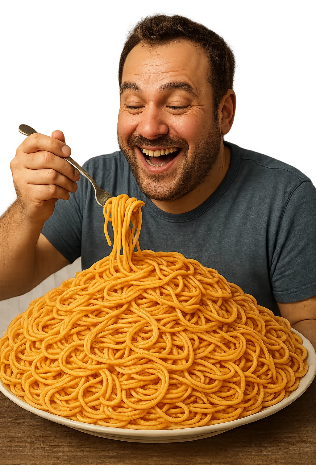 uomo che mangia un piattone immenso di pasta in 3d realistica emoji