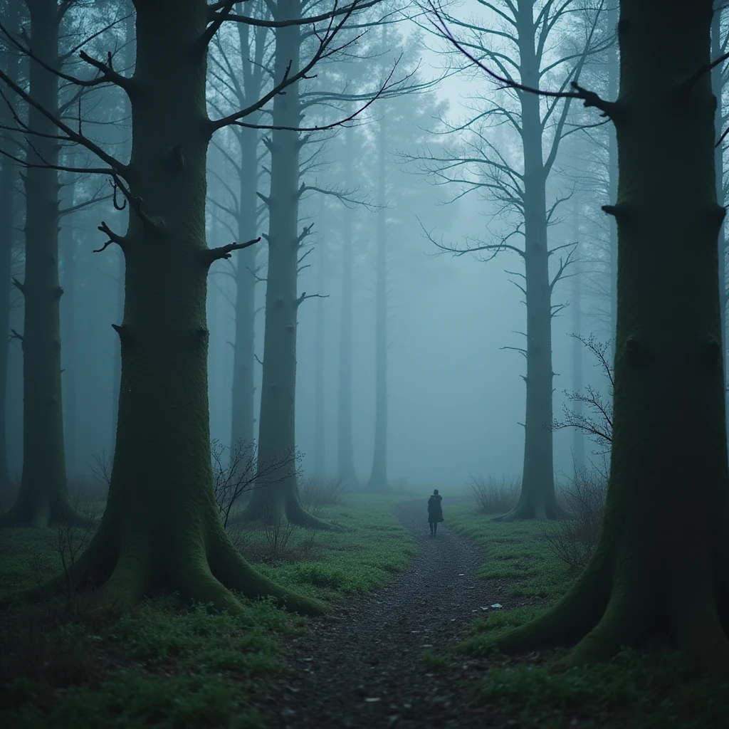 the Forbidden Forest with magical creatures and mist, photorealistic style, Harry Potter series emoji