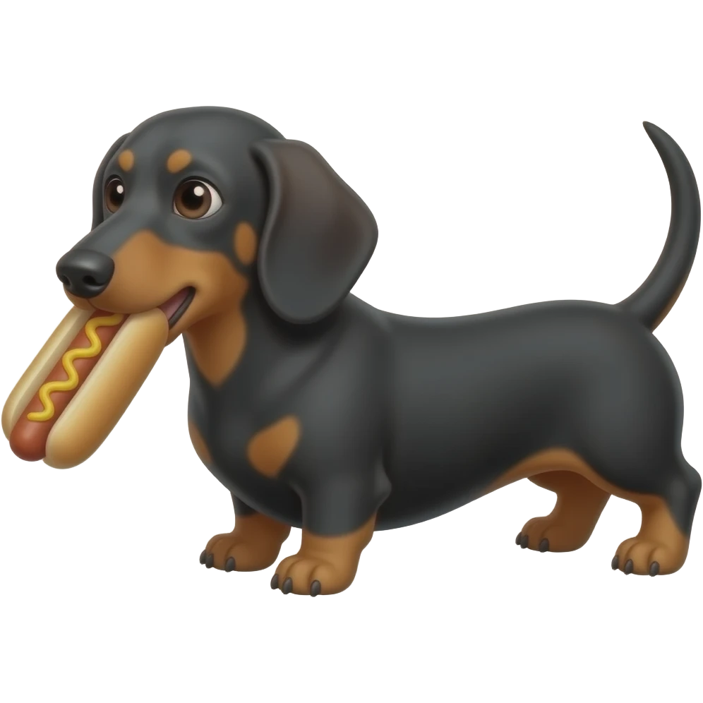 a dachshund eating a hotdog emoji