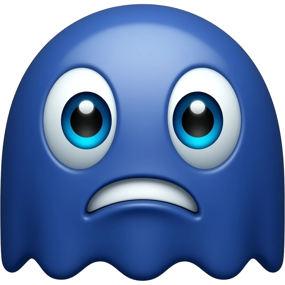 Cobalt Blue Pacman vulnerable ghost character with big eyes and neon white mouth emoji