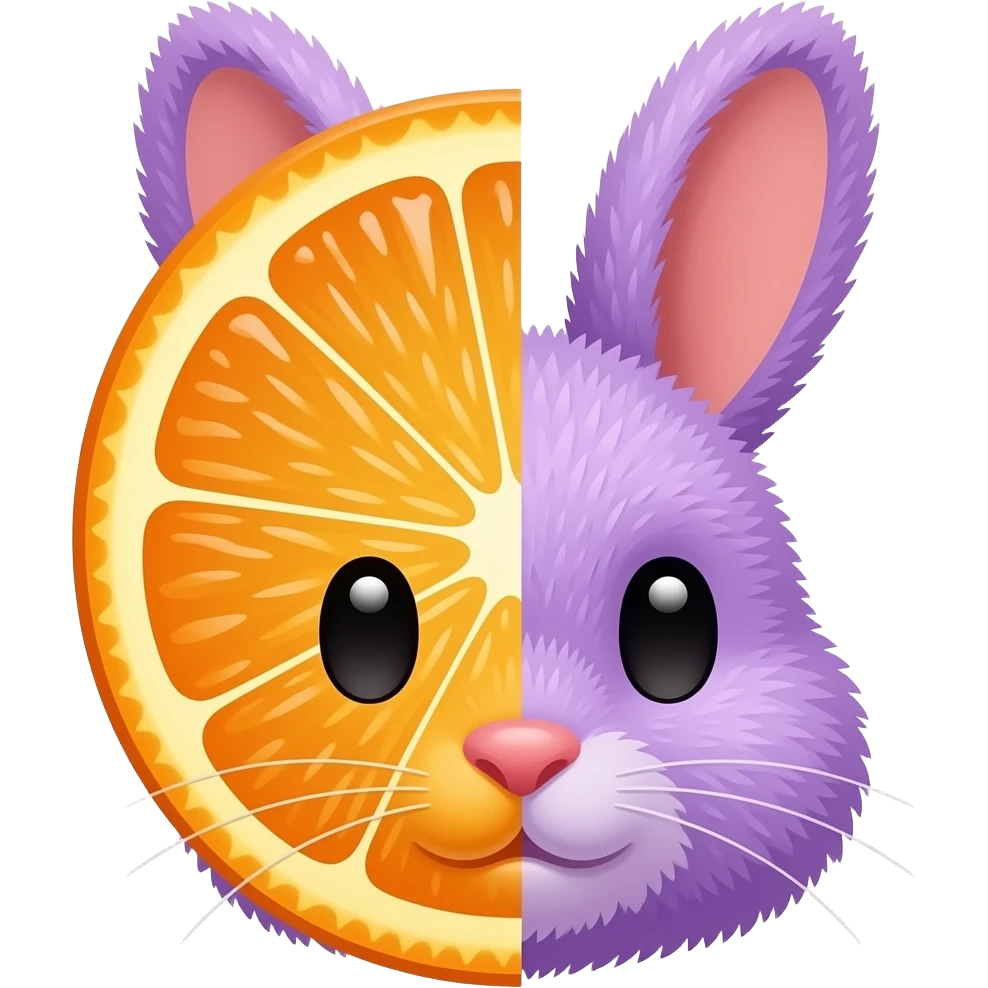 Orange half purple rabbit face with earhole fluff emoji