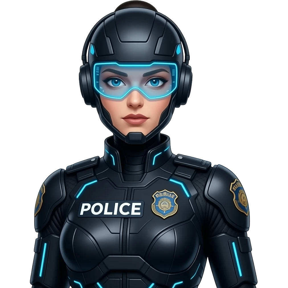 Futuristic female police tech suit, mid size emoji