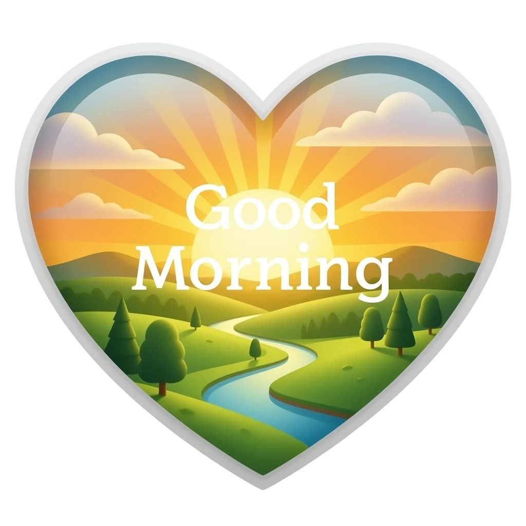 Восходящее солнце с сердечком пожелания с добрым утром emoji