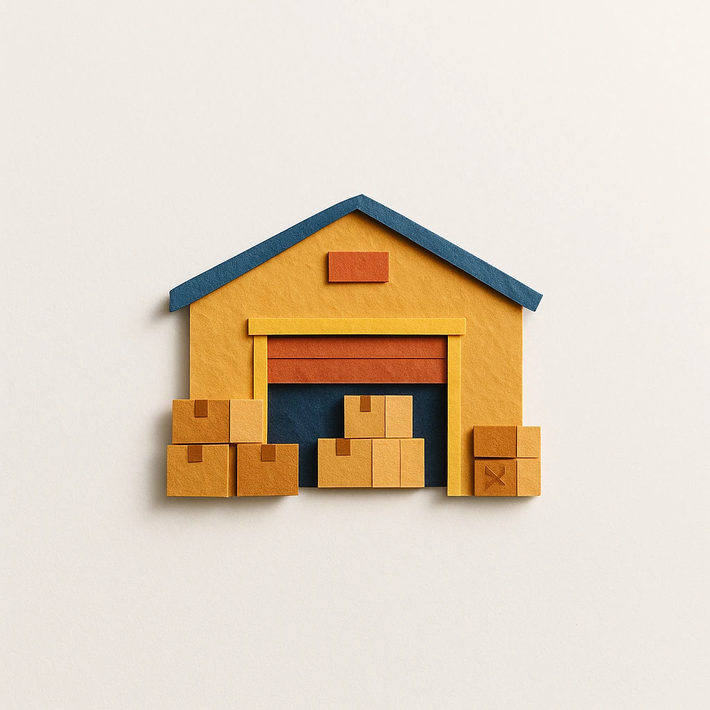 cargo warehouse, paper craft illustration style emoji